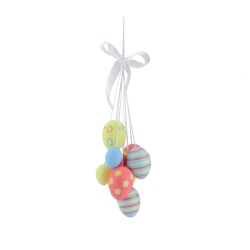 NORTHLIGHT 11.75" Pastel Yellow And Pink Floral Striped Spring Easter Egg Cluster Hanging Decoration In Blue