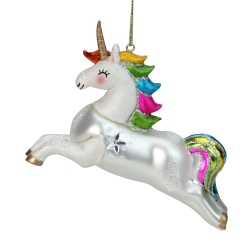 NORTHLIGHT Glittery Rainbow Unicorn Glass Christmas Ornament 4.5