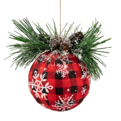 NORTHLIGHT 5.5" Black And Buffalo Plaid Snowflake Christmas Ball Ornament In Red