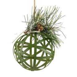 NORTHLIGHT 5" Rattan Christmas Ball Ornament With Pine Cone In Green