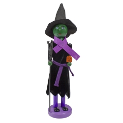 NORTHLIGHT 14" Black And Witch Jack-O-Lantern Halloween Nutcracker With Broom In Green