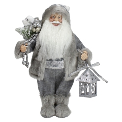 NORTHLIGHT 12" Gray And Standing Santa Claus Christmas Figurine With Bag And Lantern In White