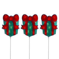 NORTHLIGHT Set Of 3 Lighted Holographic Christmas Gift Box Pathway Markers 4.75'