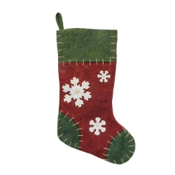 NORTHLIGHT 20" Green And Snowflake Applique Christmas Stocking With Blanket Stitching In Red