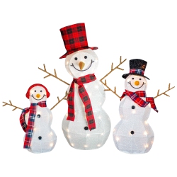 NORTHLIGHT Set Of 3 Lighted Tinsel Snowmen Family Christmas Yard Decorations