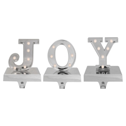 NORTHLIGHT Set Of 3 Led Lighted "joy" Christmas Stocking Holder 6.5" In Silver