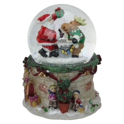 NORTHLIGHT 5.75" Musical Led Lighted Santa And Reindeer Christmas Snow Globe