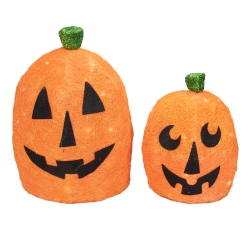 NORTHLIGHT Set Of 2 Lighted Sisal Pumpkins Outdoor Halloween Decorations In Orange
