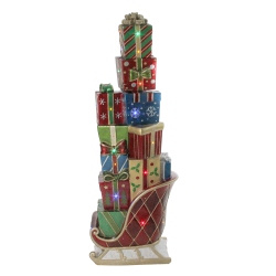 NORTHLIGHT 60" Led Lighted Commercial Grade Sleigh Stacked With Presents Fiberglass Christmas Decoration