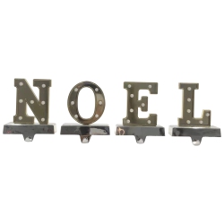 NORTHLIGHT Set Of 4 And Silver Led Lighted "noel" Christmas Stocking Holder 6.5" In Gold