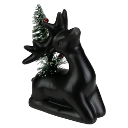 NORTHLIGHT 6" Led Lighted Ceramic Sitting Reindeer With Christmas Tree, Warm Lights In White