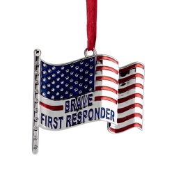 NORTHLIGHT 2.75" Silver-Plated First Responders Flag Christmas Ornament With European Crystals