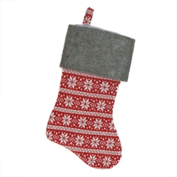 NORTHLIGHT 19" Festive Red And Grey Poinsettia Style Snowflake Motif Sweater Knit Christmas Stocking In White