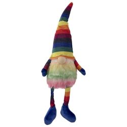 NORTHLIGHT 20" Bright Striped Rainbow Springtime Gnome With Dangling Legs