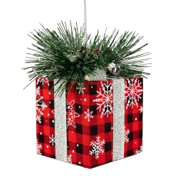 NORTHLIGHT 6" Black And Buffalo Plaid Gift Box Christmas Ornament In Red