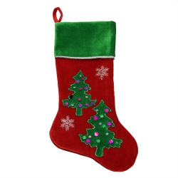 NORTHLIGHT 20" Velveteen Sequined Christmas Tree Stocking With Green Cuff In Red