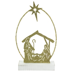 NORTHLIGHT 14" Led Lighted Golden Glitter Holy Family Nativity Scene Christmas Decoration