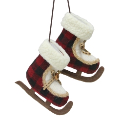 NORTHLIGHT 4" And White Plush Plaid Ice Skates Christmas Ornament In Red