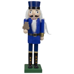 NORTHLIGHT 14" And Gold Wooden Mail Carrier Christmas Nutcracker In Blue