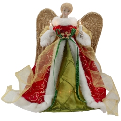 NORTHLIGHT 12" Lighted And Green Angel With Wings Christmas Tree Topper - Clear Lights In Red