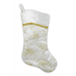 NORTHLIGHT 20.5" And Gold Glitter Poinsettia Christmas Stocking In White