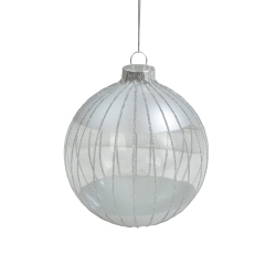 NORTHLIGHT Clear And Glitter Striped Glass Ball Christmas Ornament 4" (100Mm) In Silver