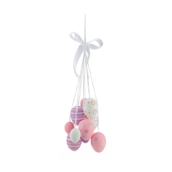 NORTHLIGHT 15" Pink And Purple Floral Striped Spring Easter Egg Cluster Hanging Decor In White