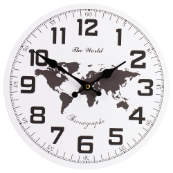 NORTHLIGHT 12" And Black Battery Operated Round Wall Clock With Continent Design In White