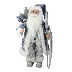 NORTHLIGHT 16" Ice Palace Standing Santa Claus Holding A Staff And Bag Christmas Figure