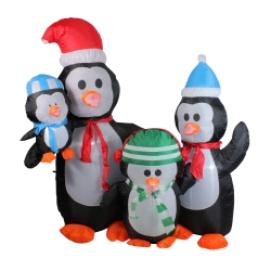NORTHLIGHT 5' Lighted Black And Inflatable Penguin Family Christmas Yard Art Decor In Orange