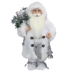 NORTHLIGHT 16" Elegant Frost Standing Santa Claus Christmas Figure With Lantern In White