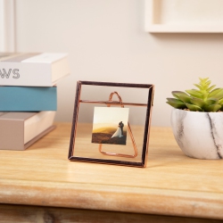 NORTHLIGHT Square Picture Frame for A 4" X 4" Photo With An Easel Back - 4.25" - Rose In Gold
