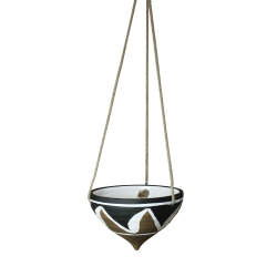 ALLSTATE 6.5" Brown, Black And Tribal Decorative Hanging Ceramic Planter With Rope In White