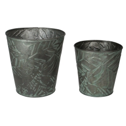 ALLSTATE Set Of 2 Patina Leaf Motif Planter Buckets 11
