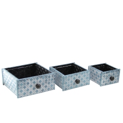 NAPCO Set Of 3 And White Checkered Square Drawer Planters 8.75" In Blue