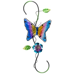TII COLLECTIONS 18" And Pink Glass Butterfly Spring Plant Metal Hanger In Blue