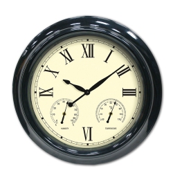 POOL CENTRAL 18" Outdoor Patio Wall Clock With Hygrometer And Thermometer In Black