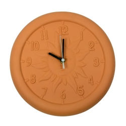 SWIM CENTRAL 12" Terra Cotta Embossed Sun Indoor Or Outdoor Wall Clock