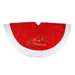 NORTHLIGHT 48" Traditional Embroide Velvet Merry Christmas Tree Skirt In Red