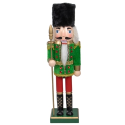 NORTHLIGHT 14" Green And Christmas Nutcracker Soldier With Spear In Red