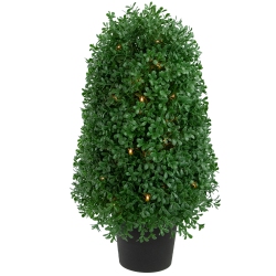 NORTHLIGHT Pre-Lit Artificial Boxwood Cone Topiary Tree With Round Pot - 18" - Clear Lights