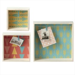 MIDWEST Petit Bazaar Aztec Printed Framed Shadow Box With Photo Clip - 12" - Set Of 3