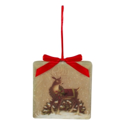 KURT ADLER 3.5" Square Vintage Inspired Reindeer Christmas Ornament