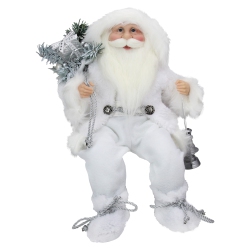 NORTHLIGHT 16" Elegant Frost Sitting Santa Claus Christmas Figure With Lantern In White