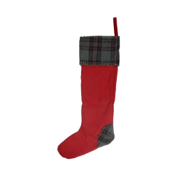 CC CHRISTMAS DECOR 28" Rustic Chic Decorative Wool Christmas Stocking With Gray Plaid Cuff In Red