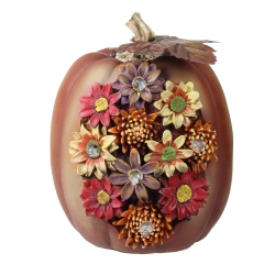 NORTHLIGHT 8" Solar Powered Floral Pumpkin Outdoor Decoration In Brown