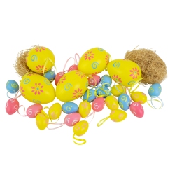 NORTHLIGHT Set Of 29 Blue And Painted Floral Spring Easter Egg Ornaments 3.25" In Yellow