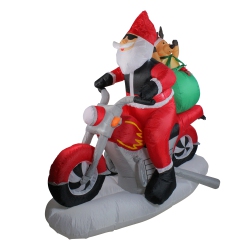 NORTHLIGHT 5' Inflatable Lighted Santa And Penguin On Motorcycle Outdoor Christmas Decoration