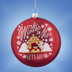 KURT ADLER 4" Angry Birds "winter Is Here" Christmas Disc Ornament In Red