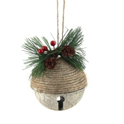 NORTHLIGHT 5" Rustic Pine Cone And Holly Berry Jingle Bell Christmas Ornament In Green